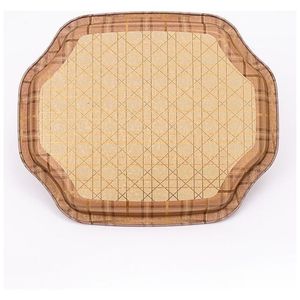 Plateau de service en bois à bord ondulé incurvé 160x190mm rose élégant caractéristiques décoratives rotin nacre perle pour servir du café - Product Image 3