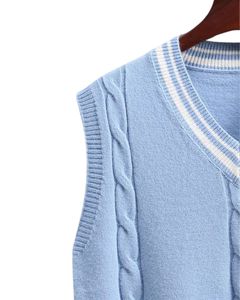 Sky Blue Soft Cable Knit Sleeveless <b>Sweater</b> <b>Vest</b> V Neck Warm Winter Knitted Pullover Casual Stylish Wear For <b>Men</b> - Product Image 5