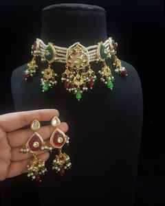 Indian Kundan Stone <b>Jewellery</b> <b>Set</b> Brass Choker Necklace Long Earrings Bridal Wedding Party Wear Gifts Weddings Special Occasions - Product Image 3
