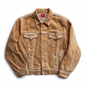 Veste de camionneur d'hiver pour homme, style streetwear, en velours côtelé chaud, boutonnée, avec doublure en sherpa, col montant, hauts en velours côtelé pour homme - Product Image 3