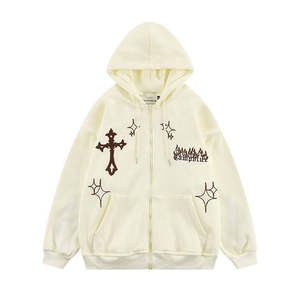 Sweat à capuche à fermeture éclair personnalisé pour hommes à prix de gros de haute qualité 100% coton Sports Streetwear brodé motif solide col à capuche - Product Image 5