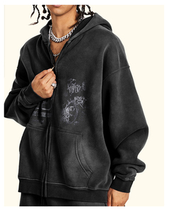 เสื้อมีฮู้ดซิป400gsm แฟชั่นสำหรับผู้ชายเสื้อฮู้ดโอเวอร์ไซส์ไซส์ใหญ่พิเศษแบบวินเทจซักกรด - Product Image 2