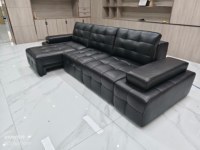 Modernes Italienisches Luxus-Sofa-Set aus Echtem Schwarzem Leder, Modulares Getuftetes Ecksofa mit Schaumstoffgefüllten Sitzen für Apartments