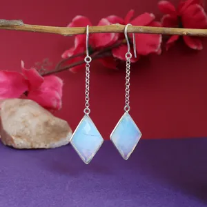 Boucles d'oreilles pendantes en argent sterling 925 avec pierre précieuse bleue, cadeau tendance pour femmes - Product Image 1