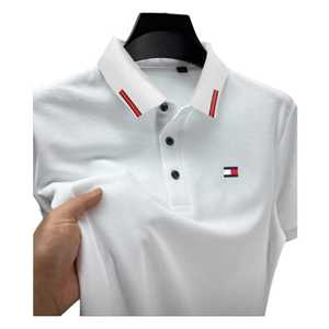 Camisa de manga corta informal para hombre, 100% algodón antiarrugas, estampado sólido, patrón 3D, logotipo bordado personalizado, tejido de verano - Product Image 5