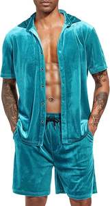 Respirant deux pièces velours T-shirt et ensemble court survêtements joggeurs personnalisés homme velours velours survêtements hommes double ensemble respirant - Product Image 4