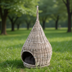 Nordic Minimalist Luxury Pet House <b>Cube</b> Lounge Sustainable Handwoven Wicker Cat Bed Large Size Cat Condo Promotional Pet Product - Product Image 3