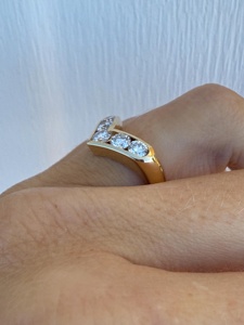 High Quality Luxury Certified Channel Setting Cut Natural Diamond Chevron Wedding <b>Rings</b> 14K Yellow Gold Anniversary <b>Band</b> <b>Ring</b> - Product Image 6