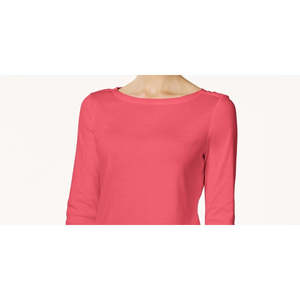 Top da Donna Charter Club in Cotone Pima con Scollo a Barca, Traspirante, con Bottoni sulla Spalla, Taglia X-Large, Rosso - Product Image 2