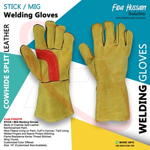 Gants de soudage en gros de haute qualité en cuir de vachette vendu à chaud gants de travail de soudeur en cuir fendu gants en cuir du Pakistan - Product Image 6