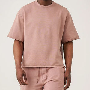 เสื้อยืดแขนสั้นสำหรับผู้ชายเสื้อยืดผ้าฝ้ายผ้าป่านสำหรับผู้ชายเสื้อยืดเข้ารูปสีล้วนสำหรับฤดูร้อน - Product Image 5