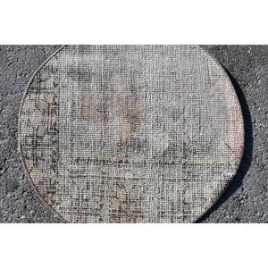 Vintage 1.9 X 1.9ft Beige Turc Laine Tapis Plat Armure Patchwork Conception pour Salon Décor 4m Largeur avec Support En Latex - Product Image 5