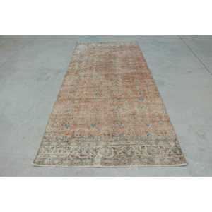 Vintage Rug, 4.4x9.9 ft Turkish Rug, <b>Brown</b> Blue Camouflage <b>Wool</b> Rug - Product Image 1