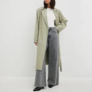 High quality custom logo luxury ladies winter trenchcoat jacket belted women long woolen coat