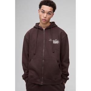 Oversized Distressed Embroidered Patch <b>Zip</b> <b>up</b> <b>Hoodie</b> Custom Heavyweight <b>Vintage</b> Patch <b>Hoodie</b> for Men's - Product Image 1