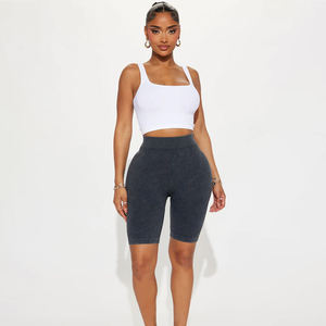 Pantalones cortos de entrenamiento acanalados para mujer, pantalones cortos de motociclista con Control de barriga sin costuras, pantalones de elevación, pantalones cortos de Fitness para correr de Color sólido - Product Image 1