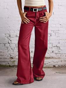 กางเกงยีนส์ขากว้างเอวกลางสไตล์วินเทจ ระบายอากาศได้ดี เป็นมิตรกับสิ่งแวดล้อม สำหรับผู้หญิง ขายดีช่วงซัมเมอร์ - Product Image 5