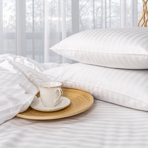 Parure de lit hôtel 100% coton 300TC rayée blanche 4 pièces, taille et couleur personnalisées, douce, respirante, pour toutes les saisons - Product Image 4