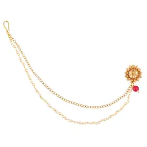 印度婚礼珠宝花卉设计螺柱新娘鼻针，带链条镀金印度批发商女性珠宝
