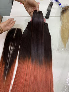 Tendance chaude vietnamienne Ombre Orange 22 "Extensions de cheveux de couleur sans enchevêtrement sans perte avec fermeture de paquets de prix de gros - Product Image 5