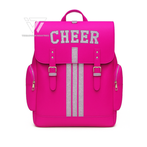Custom Women's Faux Leather Cheer Backpack With <b>Glitter</b> Embroidered Logo Cheerleading Bag - Product Image 1
