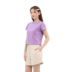 Ultrasoft Crop Tops para mujer Pantalones cortos manga en blanco CVC (algodón + poliéster) cuello forma retención personalizada alta calidad 190-200 GMS - Product Image 1