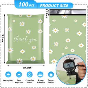 Paquete de 100 Bolsas de Poliéster para Envíos con Mensaje de Agradecimiento, 25x33cm, Autoadhesivas, Resistentes al Agua y a Desgarros, Duraderas, 2.3M, Verdes con Diseño de Margarita - Product Image 4