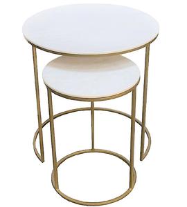 Ensemble de 2 tables d'appoint traditionnelles en aluminium couleur or Mobilier de salon écologique - Product Image 1