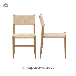 Chaise de salle à manger ergonomique moderne pour appartement, cadre en teck massif, siège et dossier en rotin synthétique tressé, écologique pour - Product Image 5