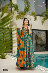 Anarkali ชุดแฟนซีพิมพ์ลายแบบบานออกได้แคตตาล็อกเต็มรูปแบบมีจำหน่ายในอัตราที่ขายส่งชุดผ้าไหมพิมพ์ดิจิตอล - Product Image 2