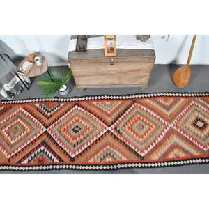 Tapis en laine turque vintage 3.4 X 10.9ft motif patchwork tissage plat pour décor de salon ou couloir avec support en latex - Product Image 5