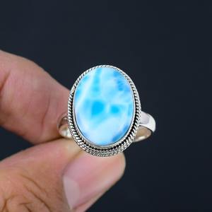 Bague de promesse de pierres précieuses Larimar 925 bijoux en argent Sterling bague de promesse faite à la main Style Boho solide 925 timbre meilleure qualité bijoux - Product Image 4