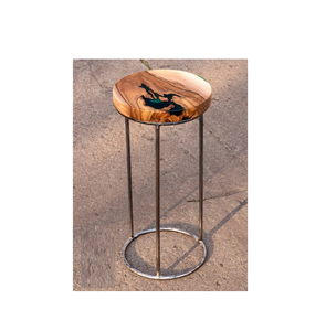 Taburete de madera y resina de proveedor al por mayor, buen mueble único, taburete de madera de resina epoxi con patas de metal - Product Image 4