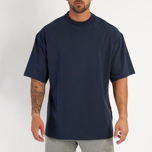 T-shirt de luxe en coton 100% épais col épais et épaule tombante surdimensionnée 300gsm pour hommes. - Product Image 6