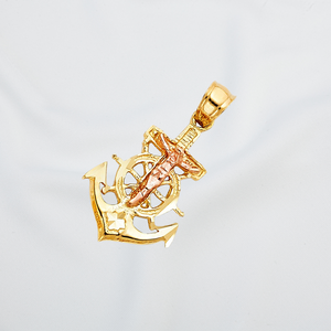 Bijoux chrétiens religieux élégants 14K bicolore plaqué or 18K pendentif ancre crucifix en diamant et zircon pour enfants - Product Image 4