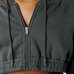 55% algodón, 45% Spandex estilo hombro caído de gran tamaño recortado humo mujeres clásico Capital Full-Zip Crop Hoodie - Product Image 5