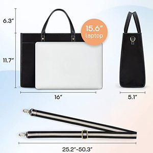 Womens Textile Large Capacity Laptop Tote Bag Waterproof Office Handbag Adjustable Shoulder Strap Multi Pocket Business - Product Image 4