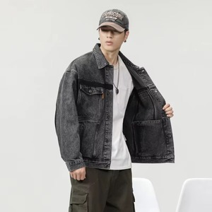 แจ็กเก็ตผ้ายีนส์โอเวอร์ไซซ์สำหรับผู้ชายเสื้อผ้าลำลองแบบติดกระดุมลายหินแนววินเทจผ้าใส่ในฤดูใบไม้ร่วงออกแบบได้ตามต้องการ - Product Image 5