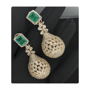 Pendientes al por mayor hechos en oro de 14kt con diamantes naturales Vs Si con emlard verde pendientes de joyería de moda para mujer joyería de moda - Product Image 4