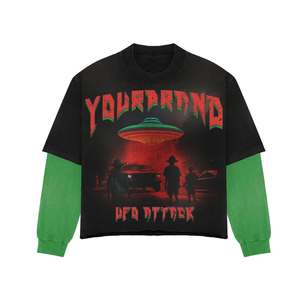 Camiseta de manga larga con serigrafía de doble capa lavada Vintage con logotipo de ropa informal personalizada - Product Image 5