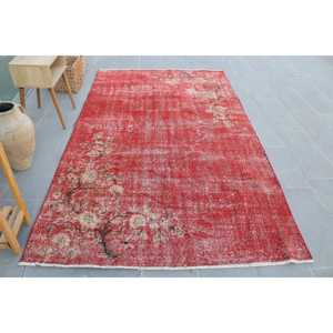 Tapis turc vintage 5,2x8,8 pi (158x267 cm), tapis en laine rouge à motifs floraux - Product Image 1