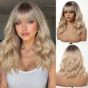 Peluca Sintética DWY de Alta Calidad con Flequillo Ondulado Marrón Castaño para Mujer, Fibra Resistente al Calor, Línea de Cabello con Partidura Media - Product Image 3