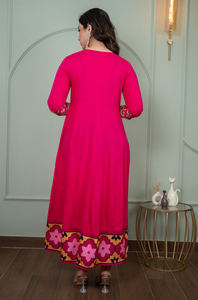 Premium Quality Anarkali Woman's Rayon <b>Women</b> Floral Print <b>Kurta</b> <b>Set</b> with Dupatta <b>for</b> Wedding and Causal Wear - Product Image 4