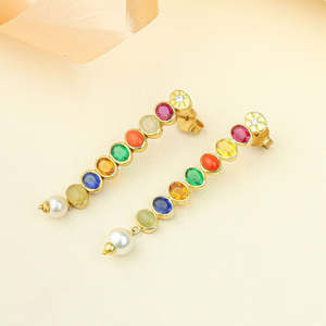 Anokhi Women's Silver Gold Plated Freshwater Pearl Bezel Setting Luxury <b>Stud</b> <b>Earrings</b> for All Occasions - Product Image 3