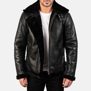 Blouson en cuir pour homme, col montant, noir brillant, personnalisé, avec doublure en polyester, technique de teinture unie - Product Image 1