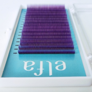 Extensiones de Pestañas Ombre Hechas en Vietnam por ELFA, Fibra HY LON, Naturales y Suaves, Curvatura D 0.10, Mix 8-15, Color Morado, Largas, Gruesas y Cruzadas - Product Image 6