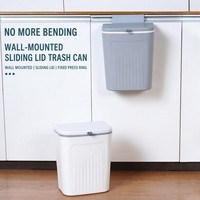 Poubelle murale à couvercle coulissant en PP, 10L, cylindrique, pour la cuisine et la salle de bain