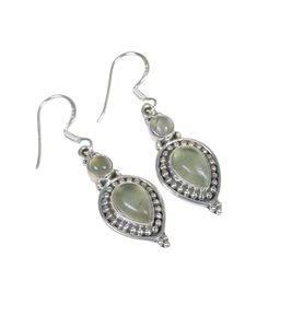 Pendientes de piedras preciosas de Prehnita, pendientes con forma de pera de Plata de Ley 925 sólida para mujeres y niñas, Pendientes colgantes, joyería de plata - Product Image 1