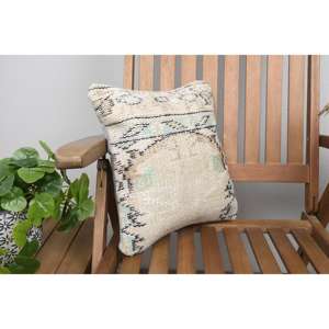 Almohada de lana de retazos Kilim de lujo 14x14 pulgadas rústico Vintage Floral y esponjoso patrón de plantas para técnica tejida de cocina - Product Image 2