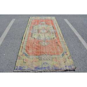 Tapis turc vintage Orange vert Patchwork Design 4.2 X 9.3ft laine tissage plat pour salon décor Latex soutenu - Product Image 1